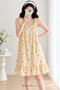 Sunday Reverie Padded Nightdress in Buttercream, with ruffled straps, white bow and knee-length flounce hem