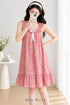 Sunday Reverie Padded Nightdress in Rose Pink, with ruffled straps, front bow and knee-length flounce hem