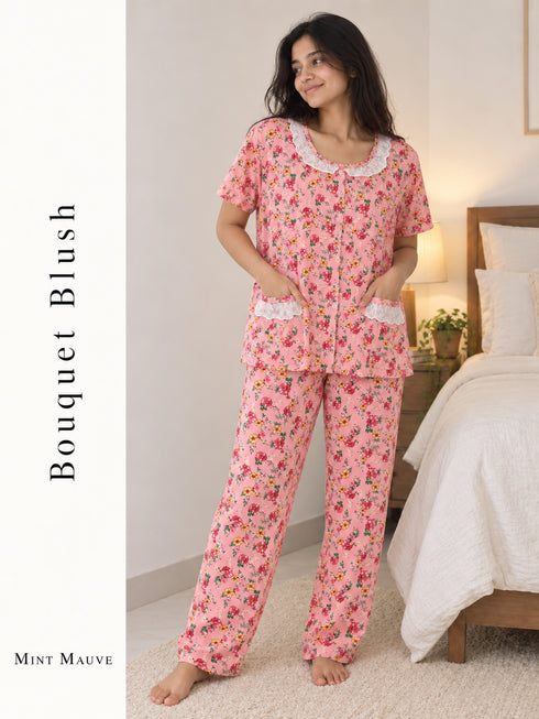 Button Down Dual Pocket Pyjama Set
