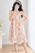 Sunday Reverie Padded Nightdress in Soft Peach, with ruffled straps, front bow and knee-length flounce hem