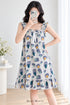 Sunday Reverie Padded Nightdress in Stone Grey, with ruffled straps, front bow and knee-length flounce hem