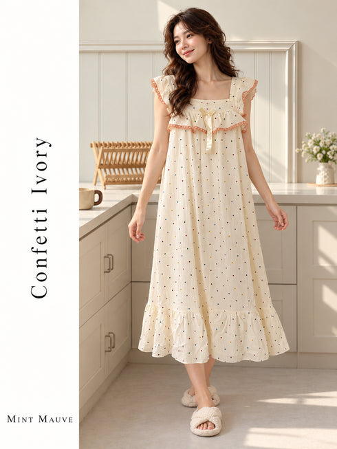 Bow-Accent Frill Bodice Nightgown
