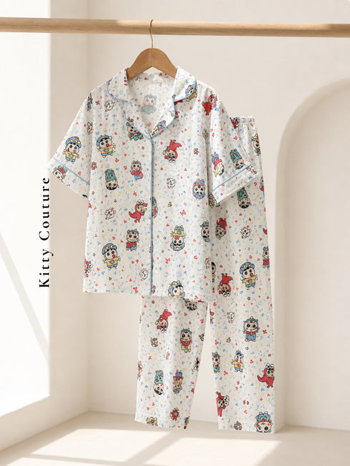 Short Sleeve Notch Collar Pajama Set