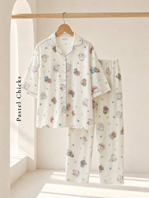 Short Sleeve Notch Collar Pajama Set
