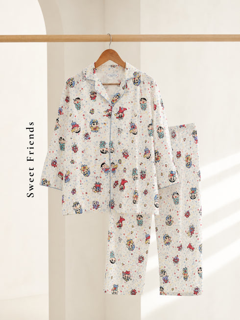 Short Sleeve Notch Collar Pajama Set