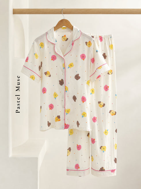 Short Sleeve Notch Collar Pajama Set