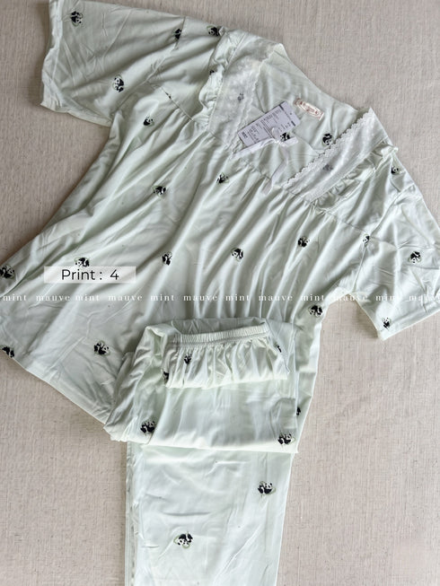 Half-Sleeved Lace Pajama and Trousers Set