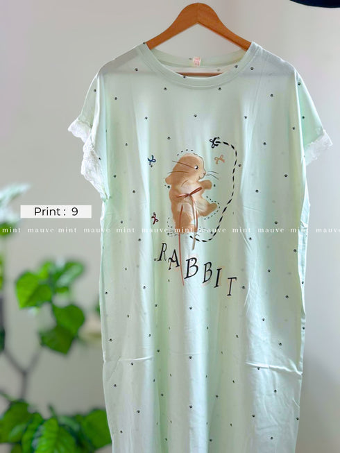 Lace sleeve oversized sleep tee — flat lay