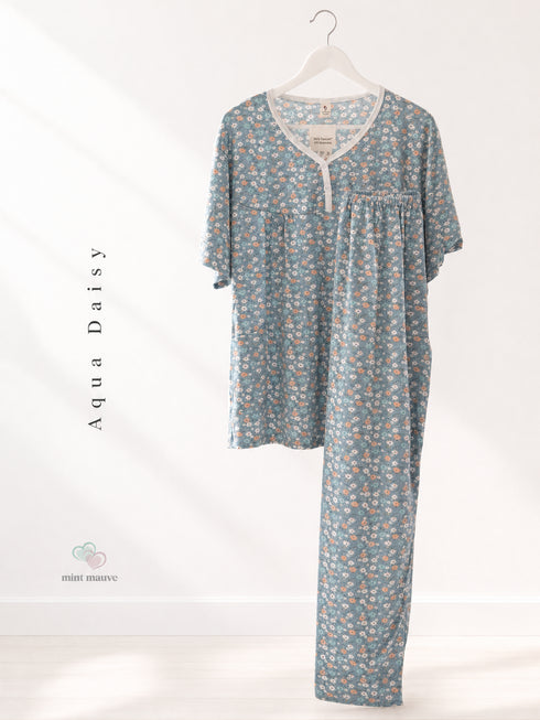 Floral Printed Henley Pyjama Set