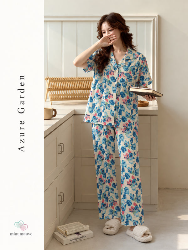 Short Sleeve Notch Collar Pajama Set