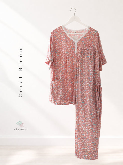 Floral Printed Henley Pyjama Set