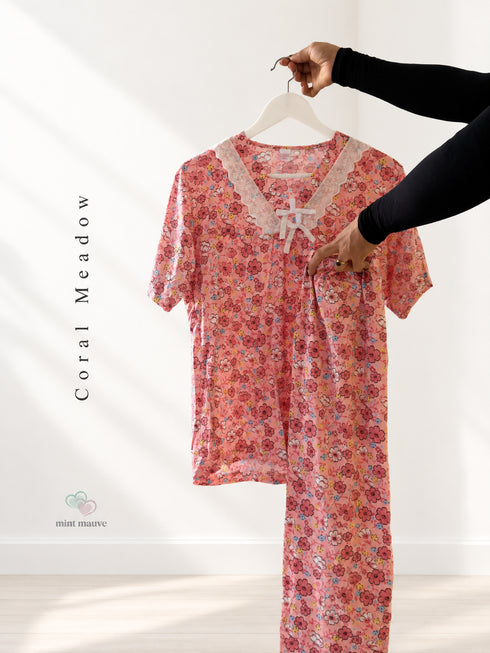 Lace Trim V-Neck Loungewear