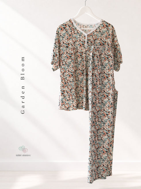 Floral Printed Henley Pyjama Set