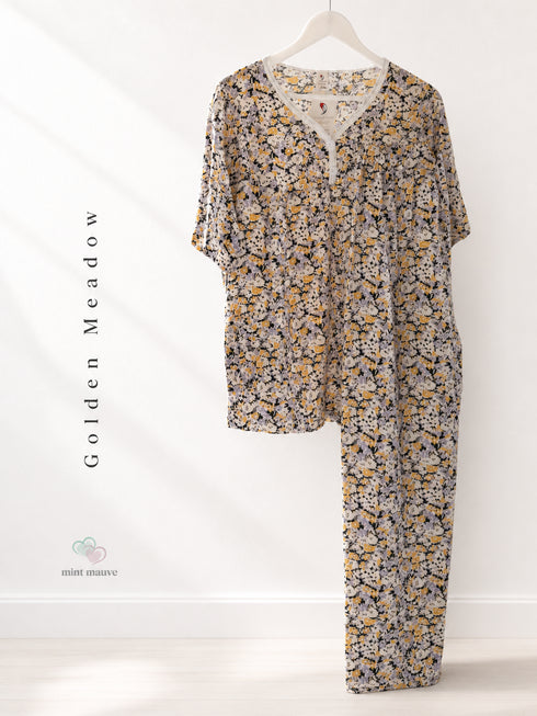 Floral Printed Henley Pyjama Set
