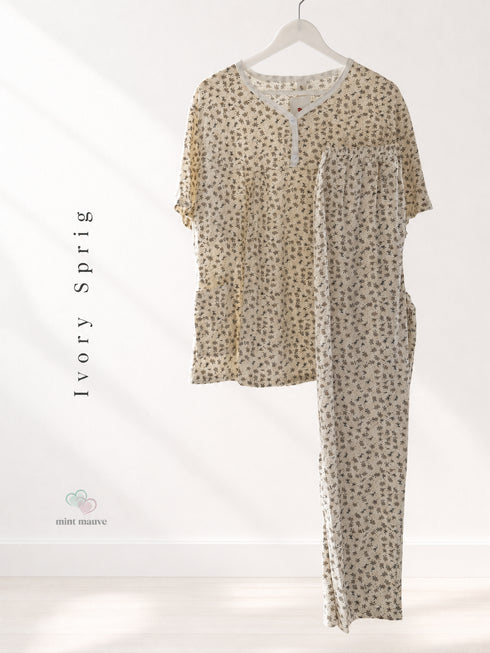 Floral Printed Henley Pyjama Set