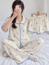 MNM25 โ Ivory Blue Ribbon โ three-piece nightwear set