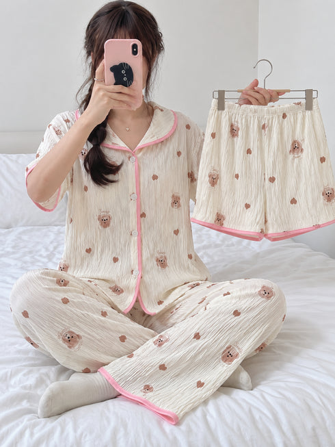 MNM25 โ Ivory Blush Teddy โ three-piece nightwear set