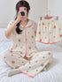MNM25 โ Ivory Blush Teddy โ three-piece nightwear set