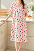The Bow Edit Nightdress – Ivory Red Hearts; lace V-neck, white bow, short sleeves, hem just above mid-calf