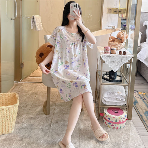 women's summer thin short-sleeved cartoon print pajamas