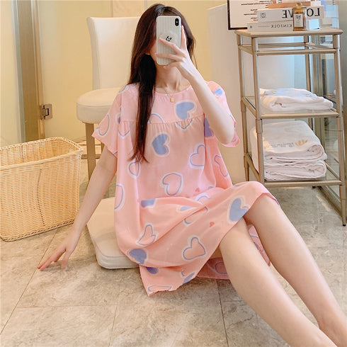women's summer thin short-sleeved cartoon print pajamas