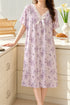 The Bow Edit Nightdress – Lavender Botanical; lace V-neck, white bow, short sleeves, hem just above mid-calf