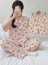 Sunday Club Three-Piece Lounge Set – Blush Pink Kitty; short-sleeve button-front top, matching trousers and shorts