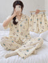 Sunday Club Three-Piece Lounge Set – Buttercream Teddy; short-sleeve button-front top, matching trousers and shorts
