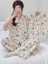 Sunday Club Three-Piece Lounge Set – Ivory Puppy; short-sleeve button-front top, matching trousers and shorts