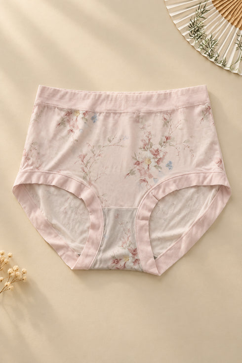 Soft Silhouette Hipster Briefs in Blush Pink — portrait flat lay with botanical fan