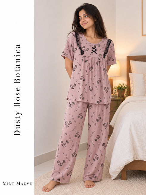 Midnight Ribbon & Lace Lounger Set — Dusty Rose Botanica