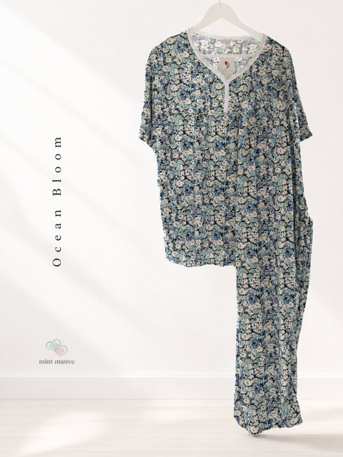 Floral Printed Henley Pyjama Set