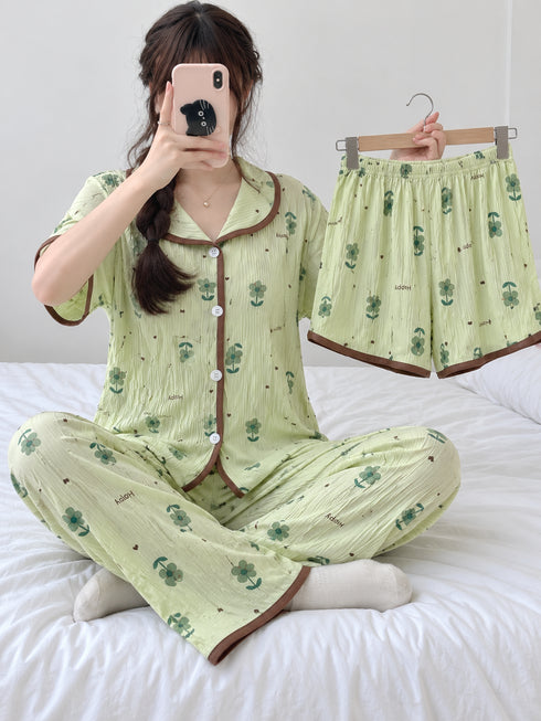 MNM25 โ Pistachio Blossom โ three-piece nightwear set