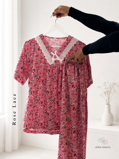Lace Trim V-Neck Loungewear