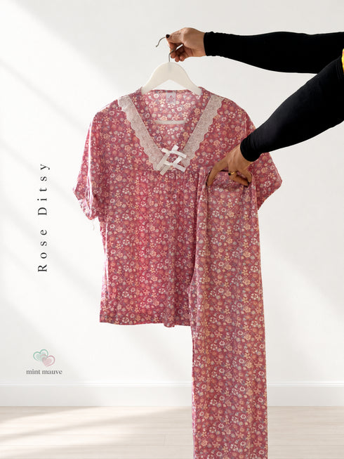 Lace Trim V-Neck Loungewear