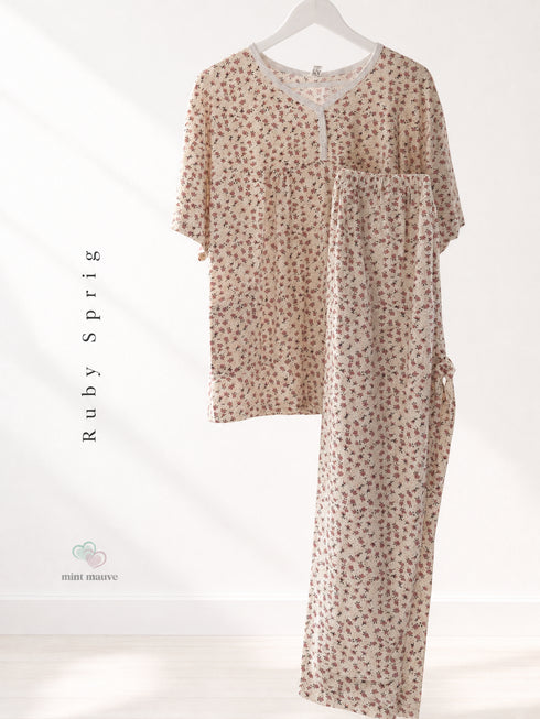 Floral Printed Henley Pyjama Set