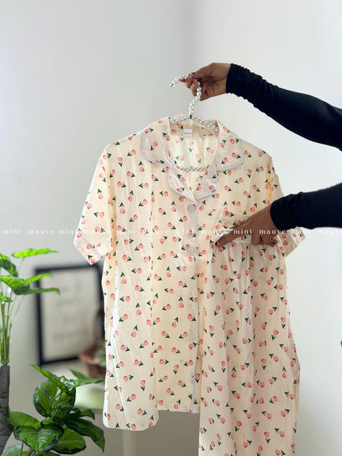 Half-Sleeved Collar Pajama and Trousers Set