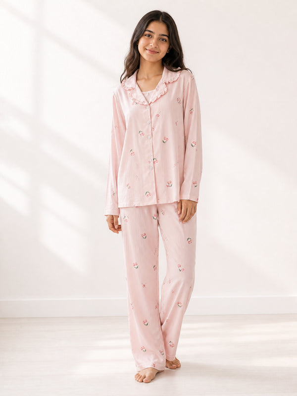 Cozy Collared Full Sleeve Pyjama Set