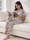 Short Sleeve Notch Collar Pajama Set