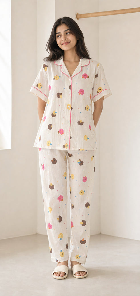 Short Sleeve Notch Collar Pajama Set