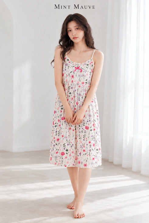 Cotton Padded Sling Night Dress – Ivory Wildflower