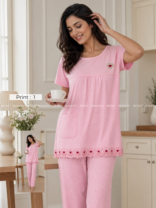 Dreamy Polka Heart Printed Pajama