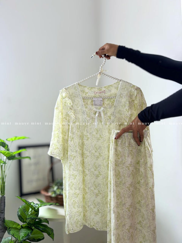 Women's Half-Sleeved Lace Pajama and Trousers Set | Women's Home Wear