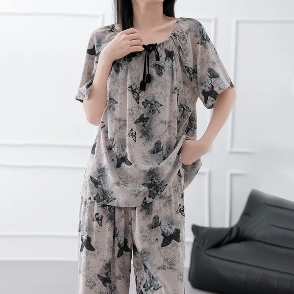 Women's Short-Sleeved Long Pants Cotton Pajamas